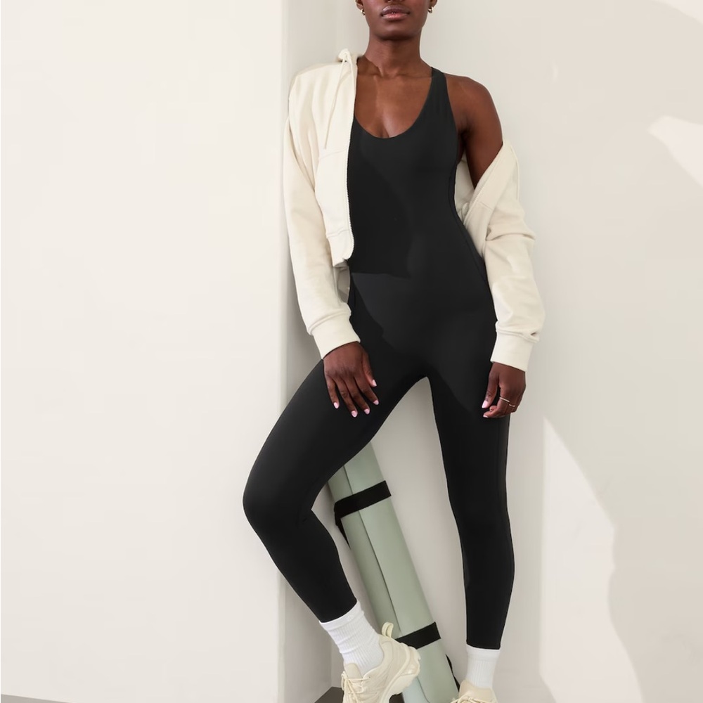 Athleta Black V-Neck Jumpsuit with Fitted Legs